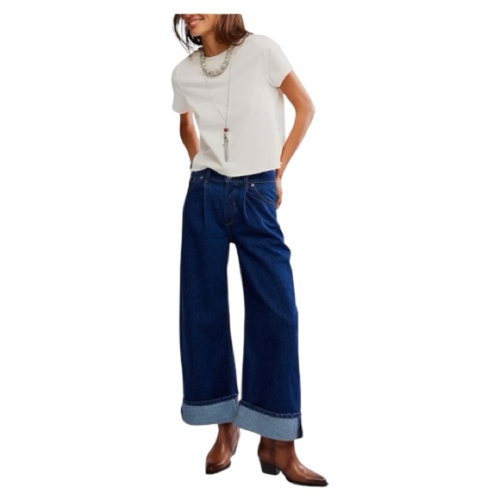 Free People Ali Mid Rise Wide Leg Denim Jeans size 27 NWT